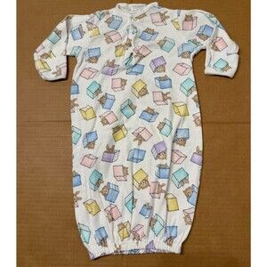 Vintage Carters Layette Gown Sleep Dress 0-3 Months Unisex Colorful Boxes Bunny